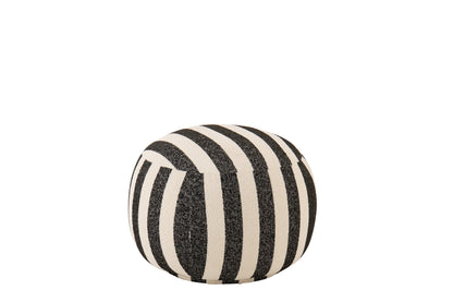 Poltrona con pouf in tessuto a righe nero/bianco sporco J-Line
