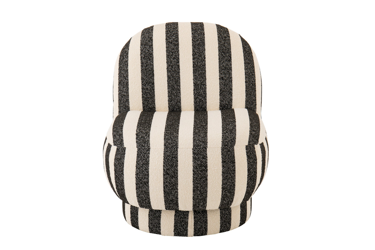 Poltrona con pouf in tessuto a righe nero/bianco sporco J-Line