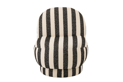 Poltrona con pouf in tessuto a righe nero/bianco sporco J-Line