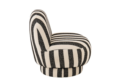 Poltrona con pouf in tessuto a righe nero/bianco sporco J-Line