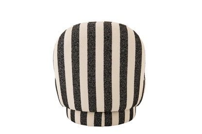 Poltrona con pouf in tessuto a righe nero/bianco sporco J-Line