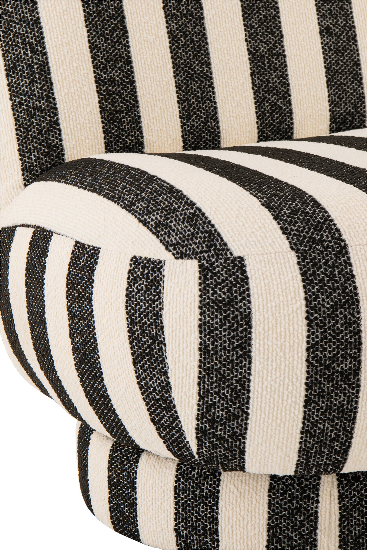 Poltrona con pouf in tessuto a righe nero/bianco sporco J-Line