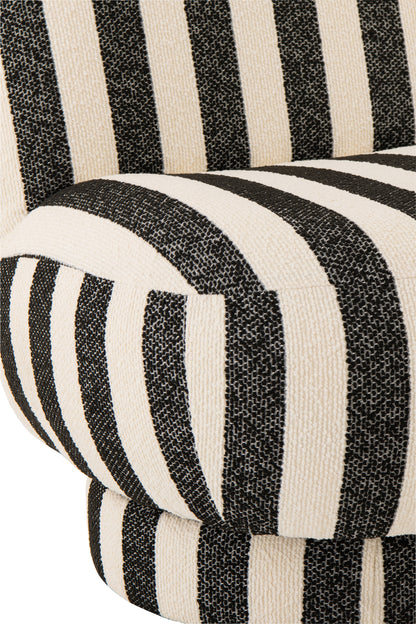 Poltrona con pouf in tessuto a righe nero/bianco sporco J-Line