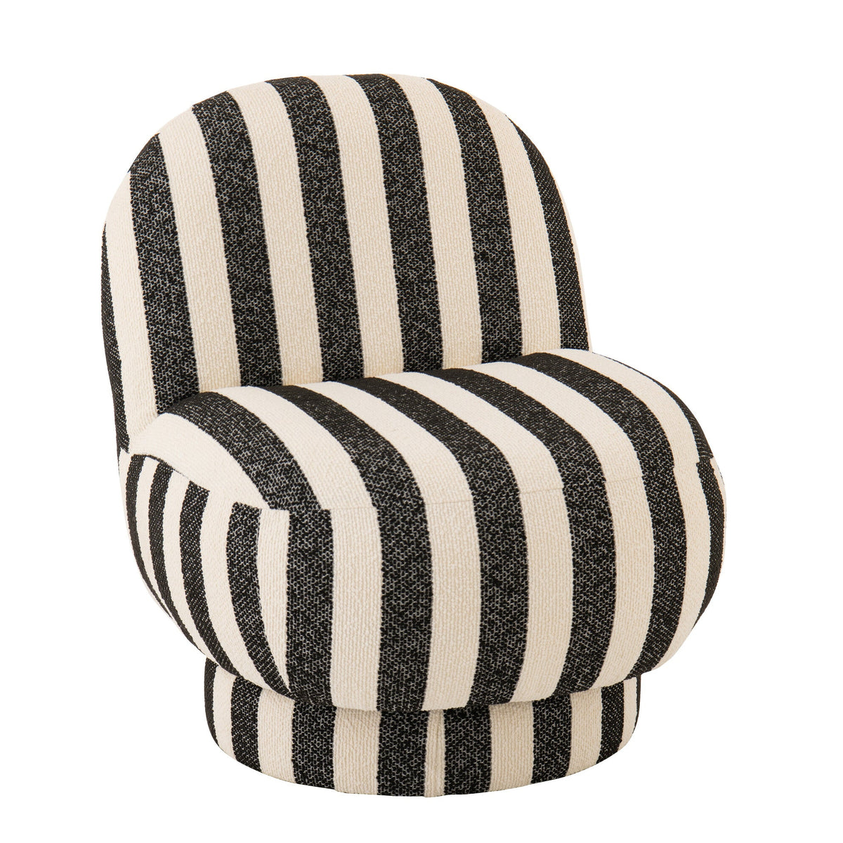 Poltrona con pouf in tessuto a righe nero/bianco sporco J-Line