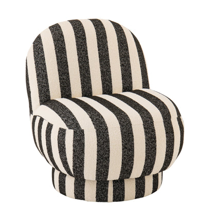 Poltrona con pouf in tessuto a righe nero/bianco sporco J-Line