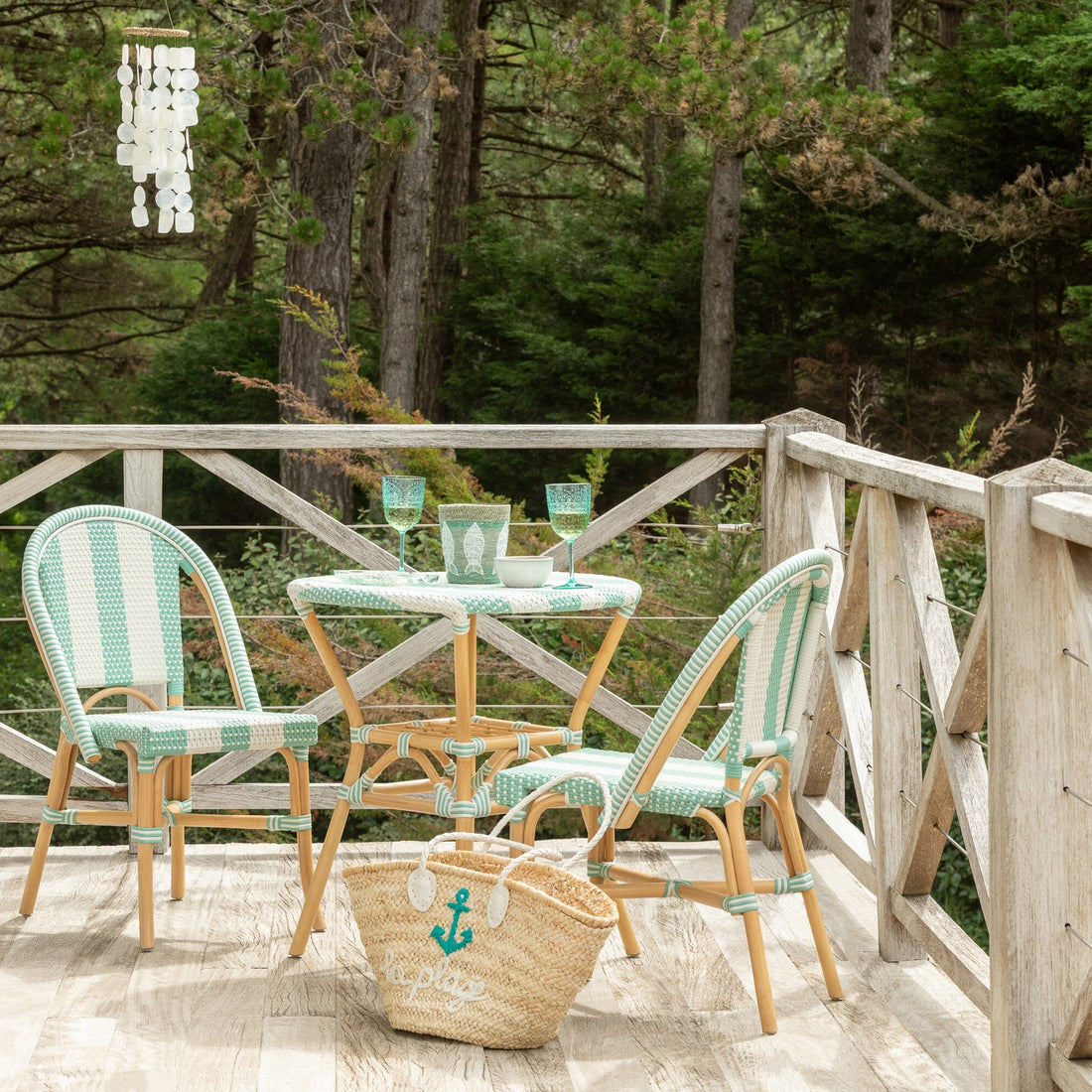 Sedia in Rattan a Righe Azzurro Chiaro/Bianco J-Line