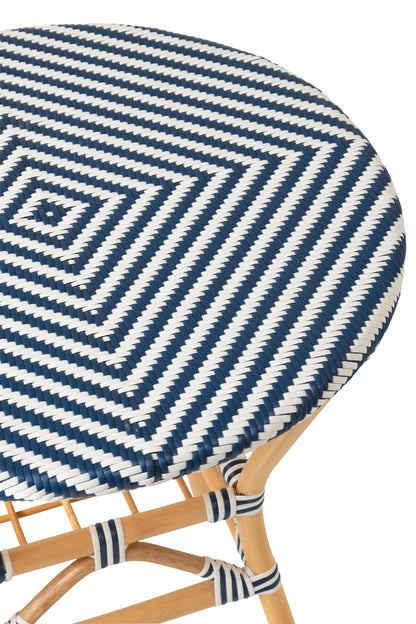 Tavolo da pranzo outdoor Geo rotondo in rattan blu/bianco J-Line