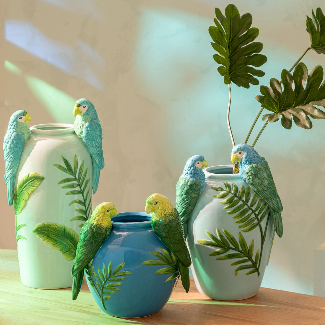 Vaso Pappagalli Ceramica Verde/Blu Medio J-Line