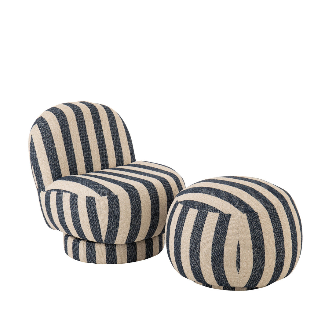 Poltrona Lounge in Tessuto a Righe Blu/Bianco Sporco J-Line