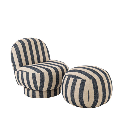 Poltrona Lounge in Tessuto a Righe Blu/Bianco Sporco J-Line