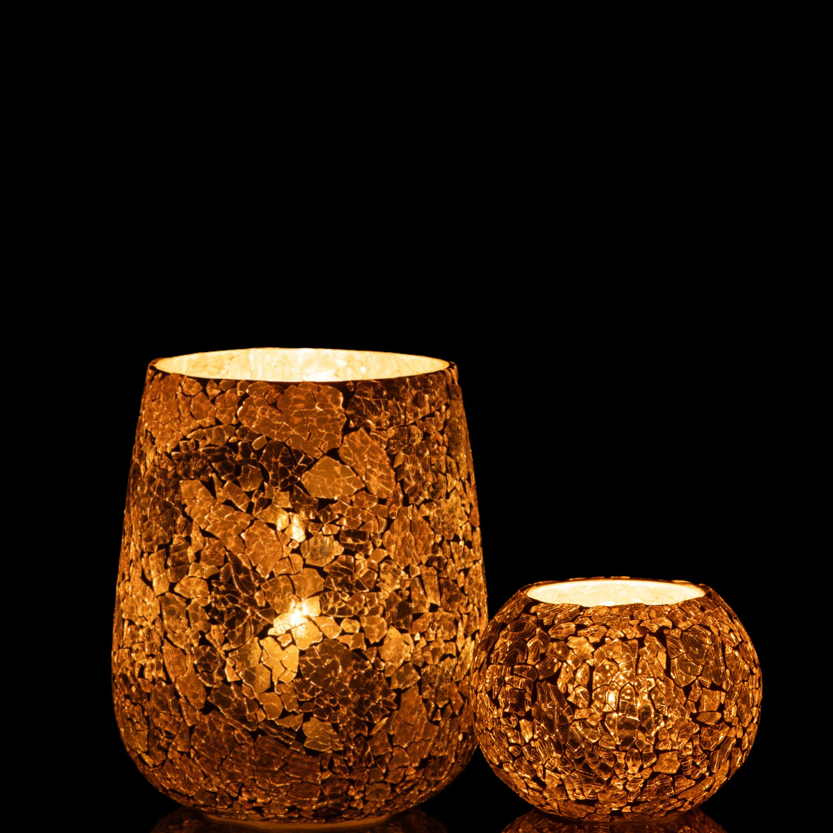 Set di 2 portalumini in vetro craquelé color oro J-Line