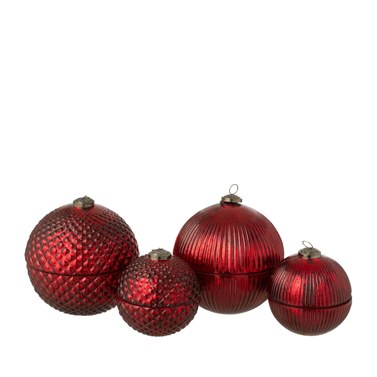 Candela profumata Pallina di Natale in vetro rosso natalizio, set piccolo da 2, J-Line