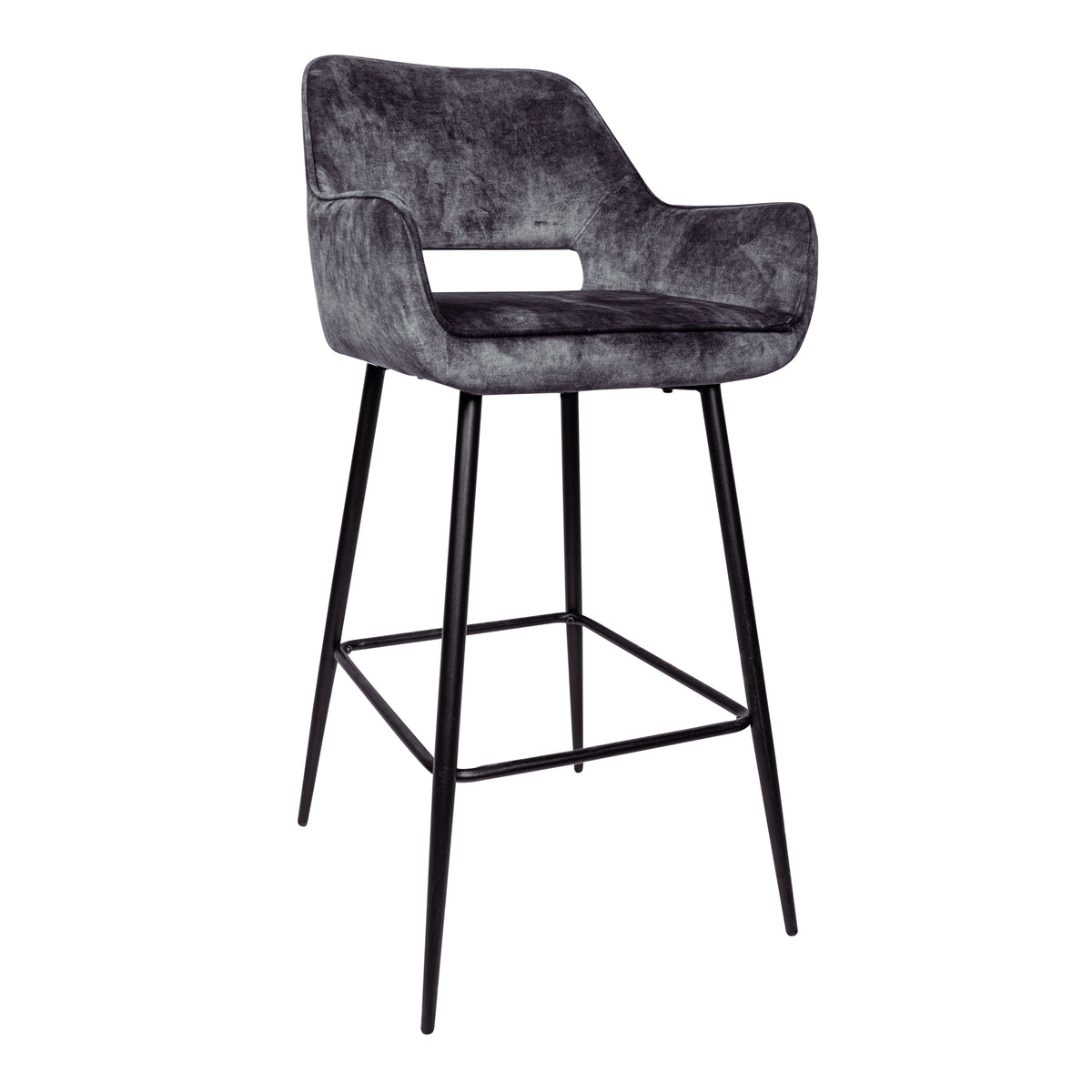 Set di 2 sgabelli da bar Fallon Velvet Anthracite con gambe in metallo nero PTMD