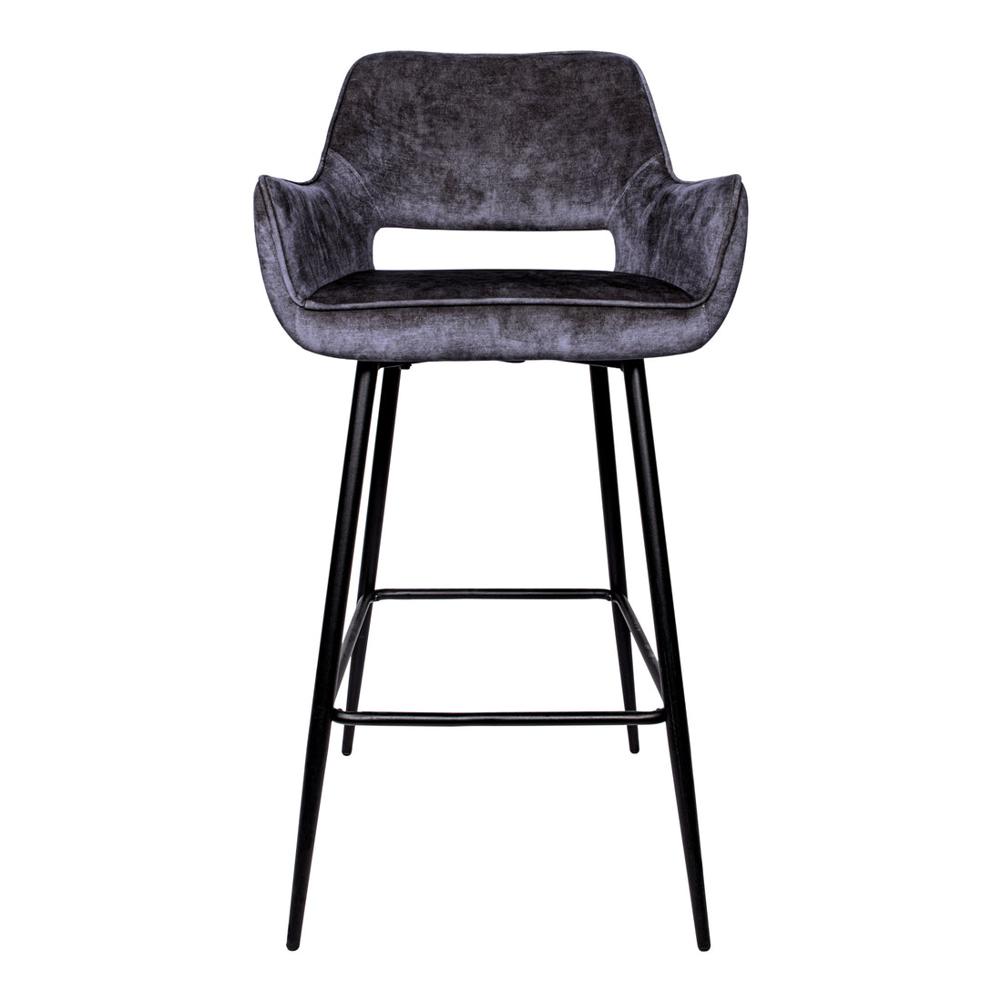 Set di 2 sgabelli da bar Fallon Velvet Anthracite con gambe in metallo nero PTMD