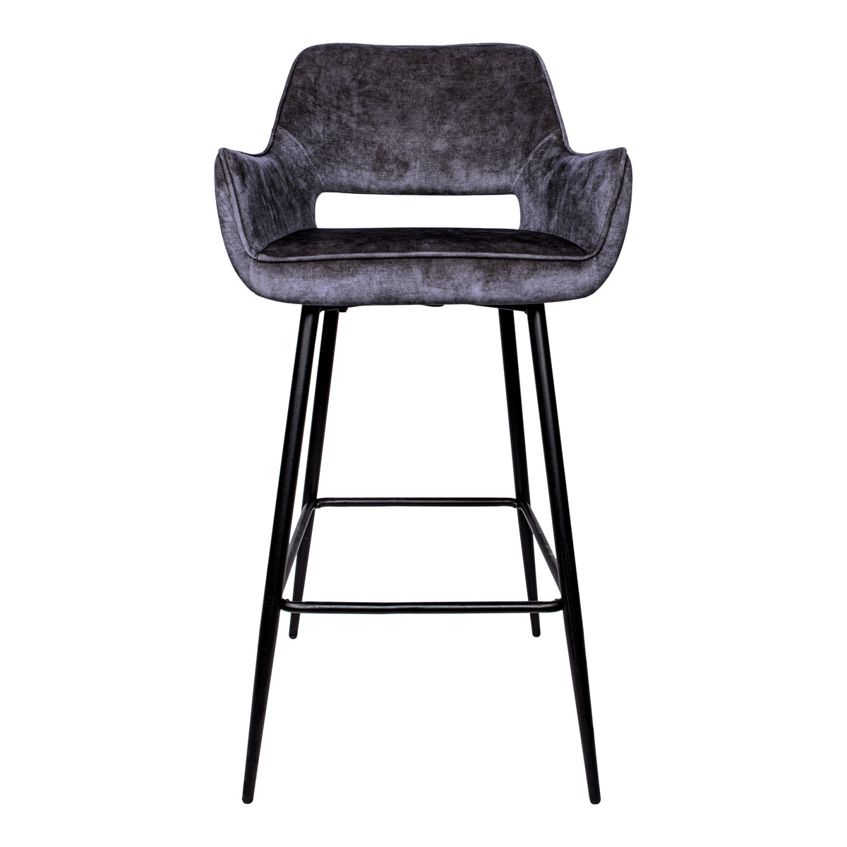 Set di 2 sgabelli da bar Fallon Velvet Anthracite con gambe in metallo nero PTMD