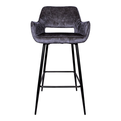 Set di 2 sgabelli da bar Fallon Velvet Anthracite con gambe in metallo nero PTMD