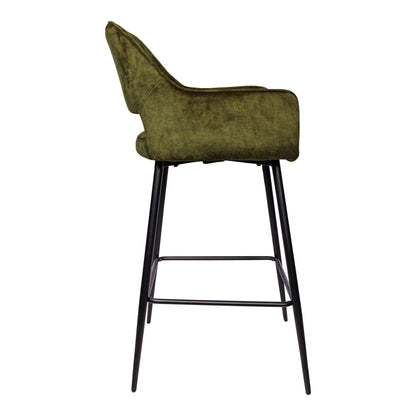 Set da 2 sgabelli da bar Fallon in velluto verde con gambe in metallo nero, smontati, PTMD