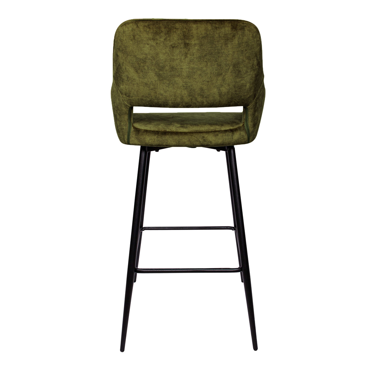 Set da 2 sgabelli da bar Fallon in velluto verde con gambe in metallo nero, smontati, PTMD