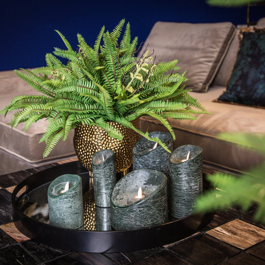 Set di 5 candele a LED verde scuro rustiche PTMD