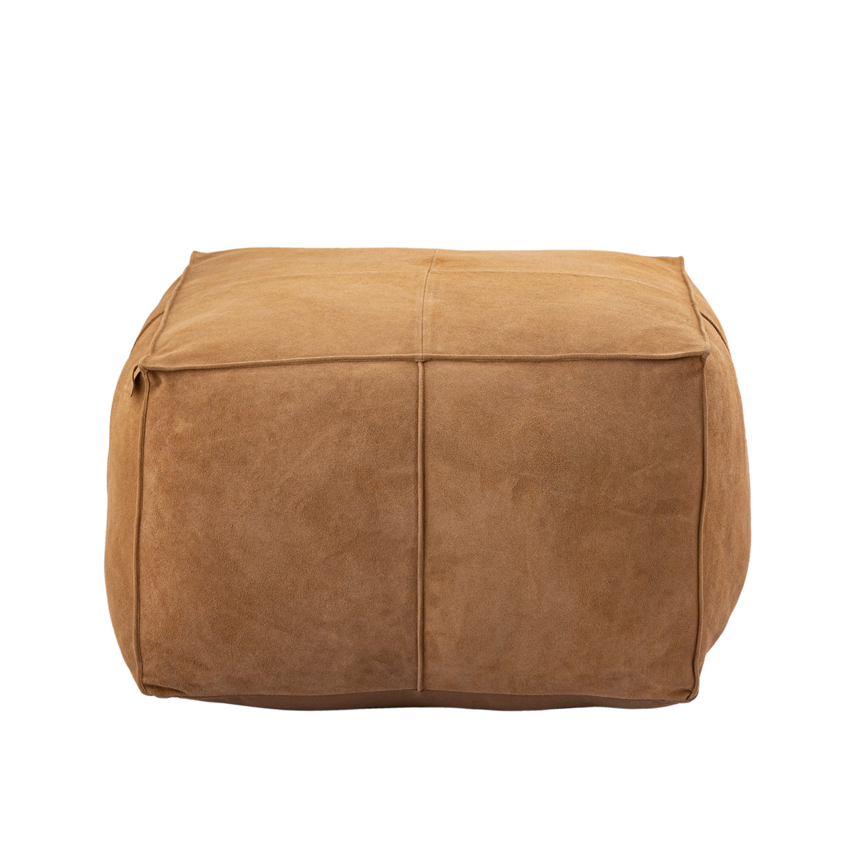 Pouf quadrato Marieke in pelle scamosciata color cammello PTMD