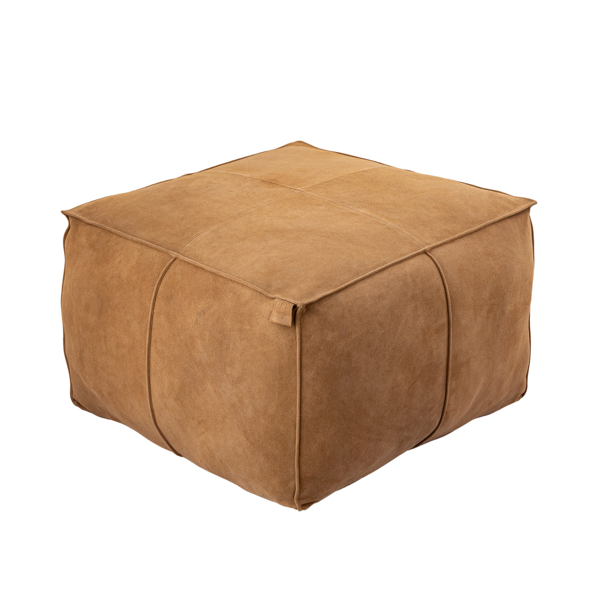 Pouf quadrato Marieke in pelle scamosciata color cammello PTMD