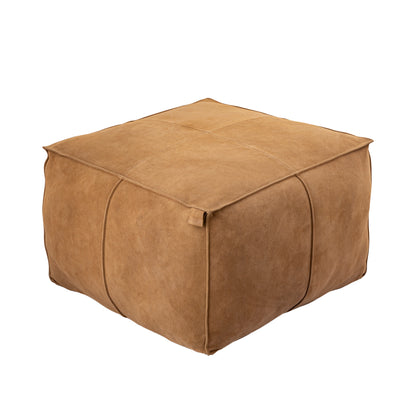 Pouf quadrato Marieke in pelle scamosciata color cammello PTMD