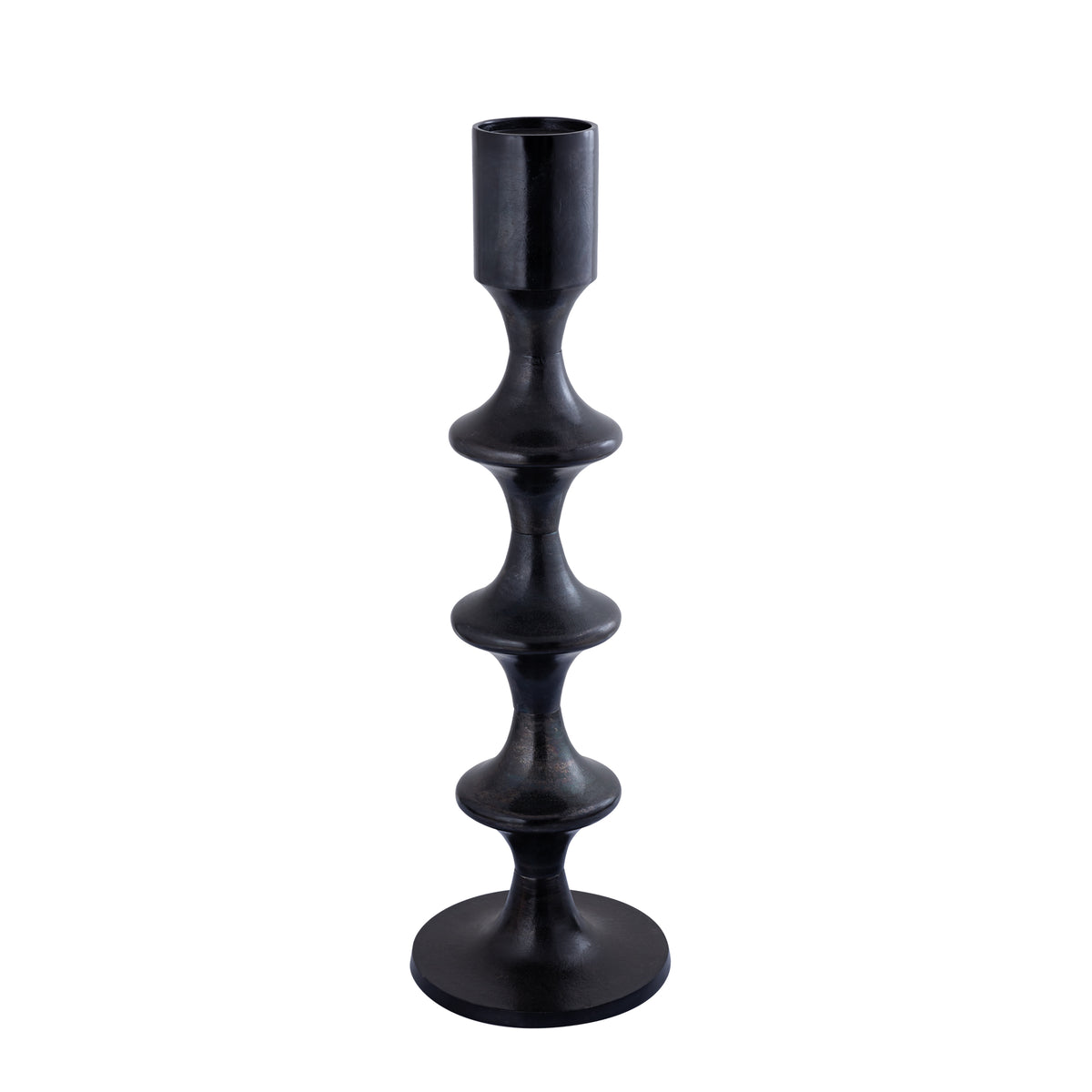 Taika Black candelabro rotondo in alluminio tabs H92cm PTMD