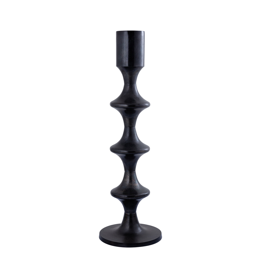 Taika Black candelabro rotondo in alluminio tabs H92cm PTMD