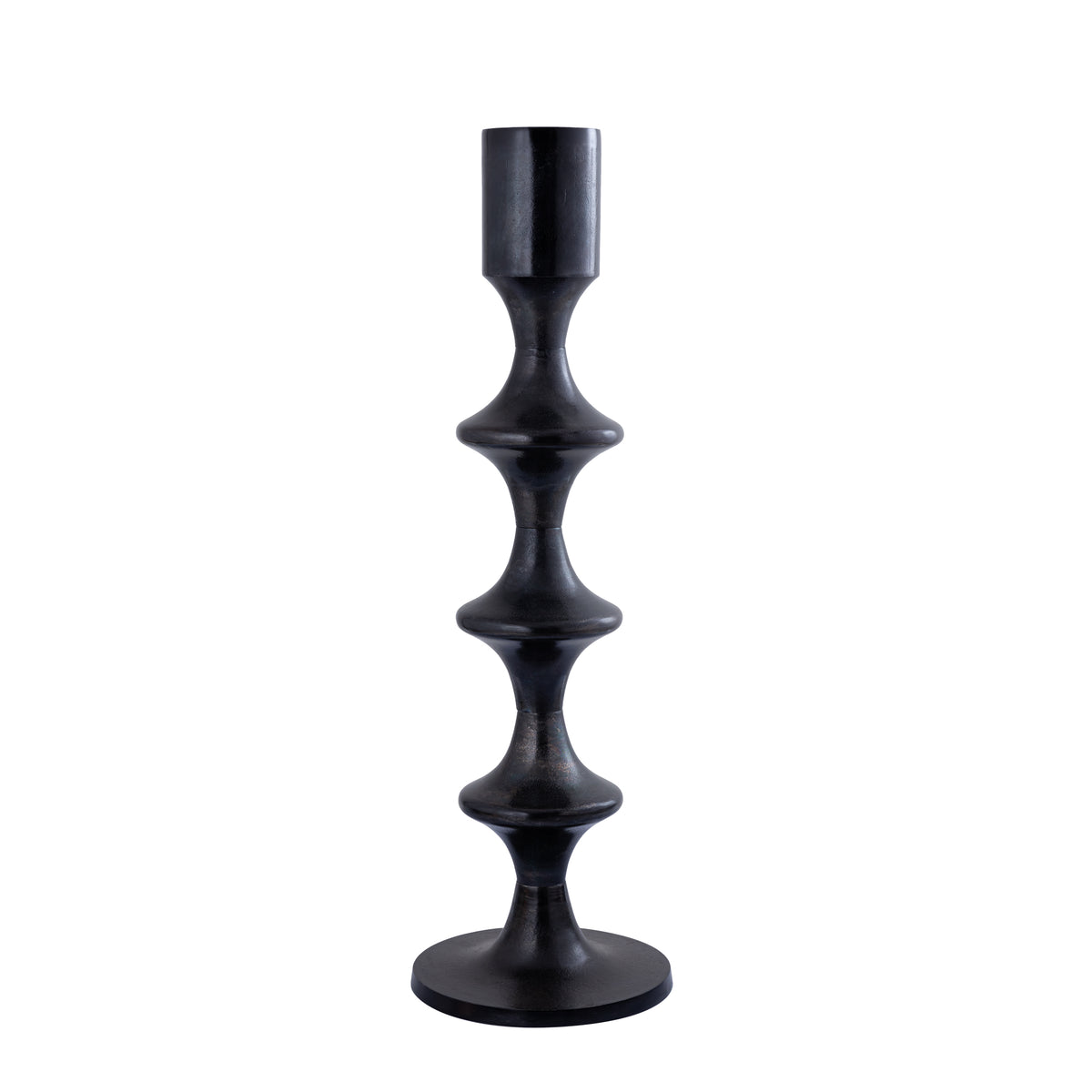 Taika Black candelabro rotondo in alluminio tabs H92cm PTMD