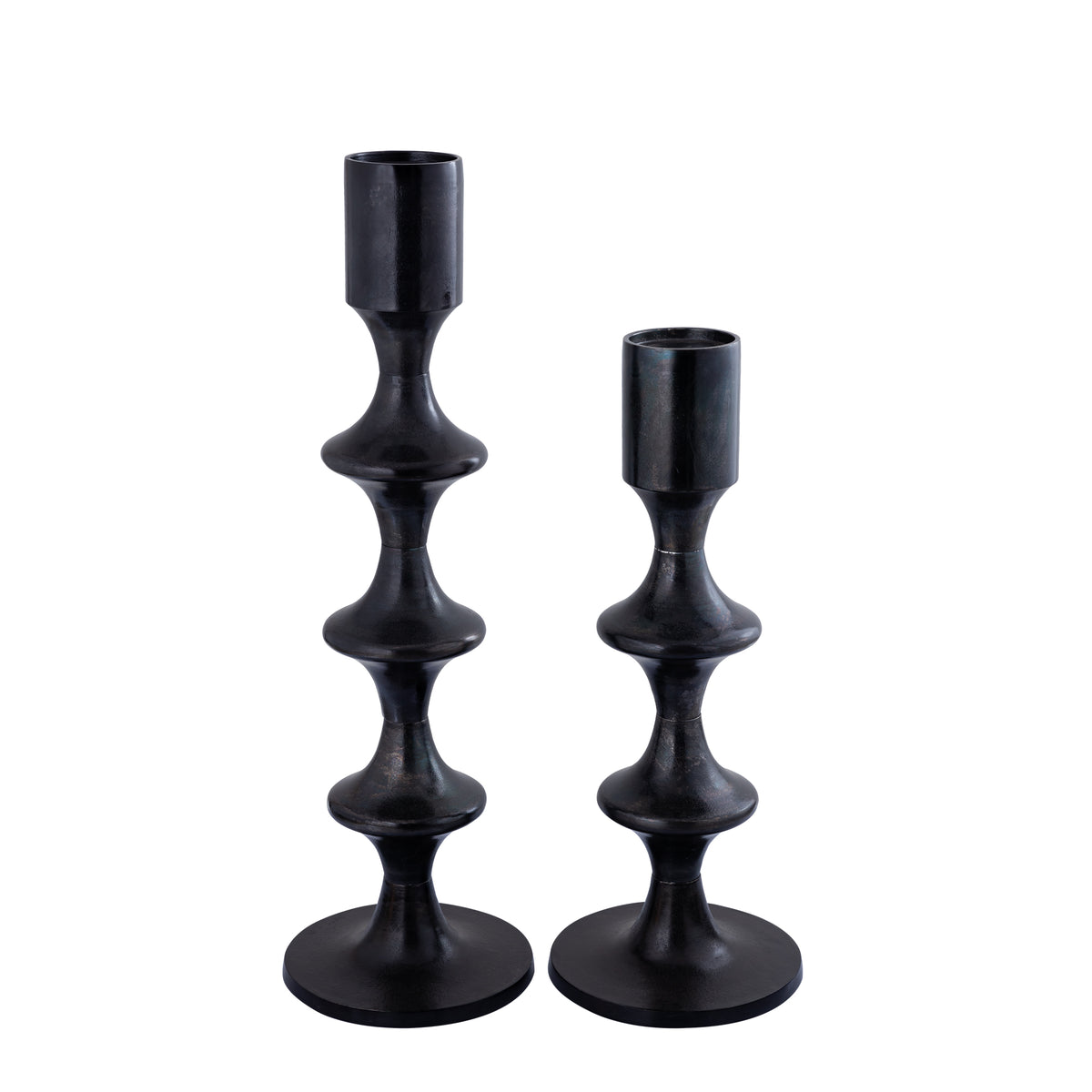 Taika Black candelabro rotondo in alluminio tabs H92cm PTMD