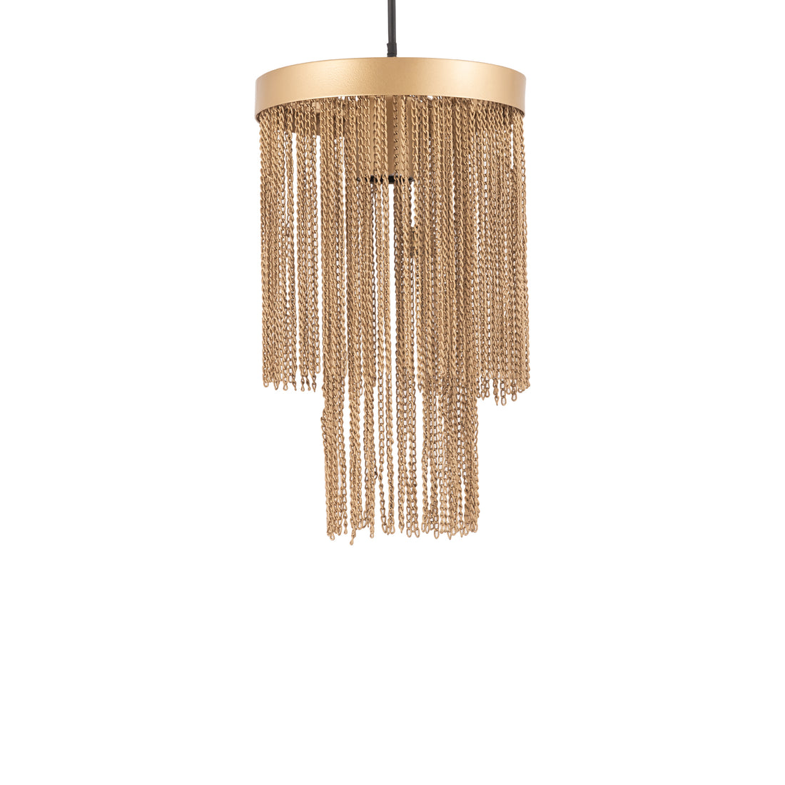 Lampada a sospensione rotonda Brenton Gold con catene in ferro S PTMD