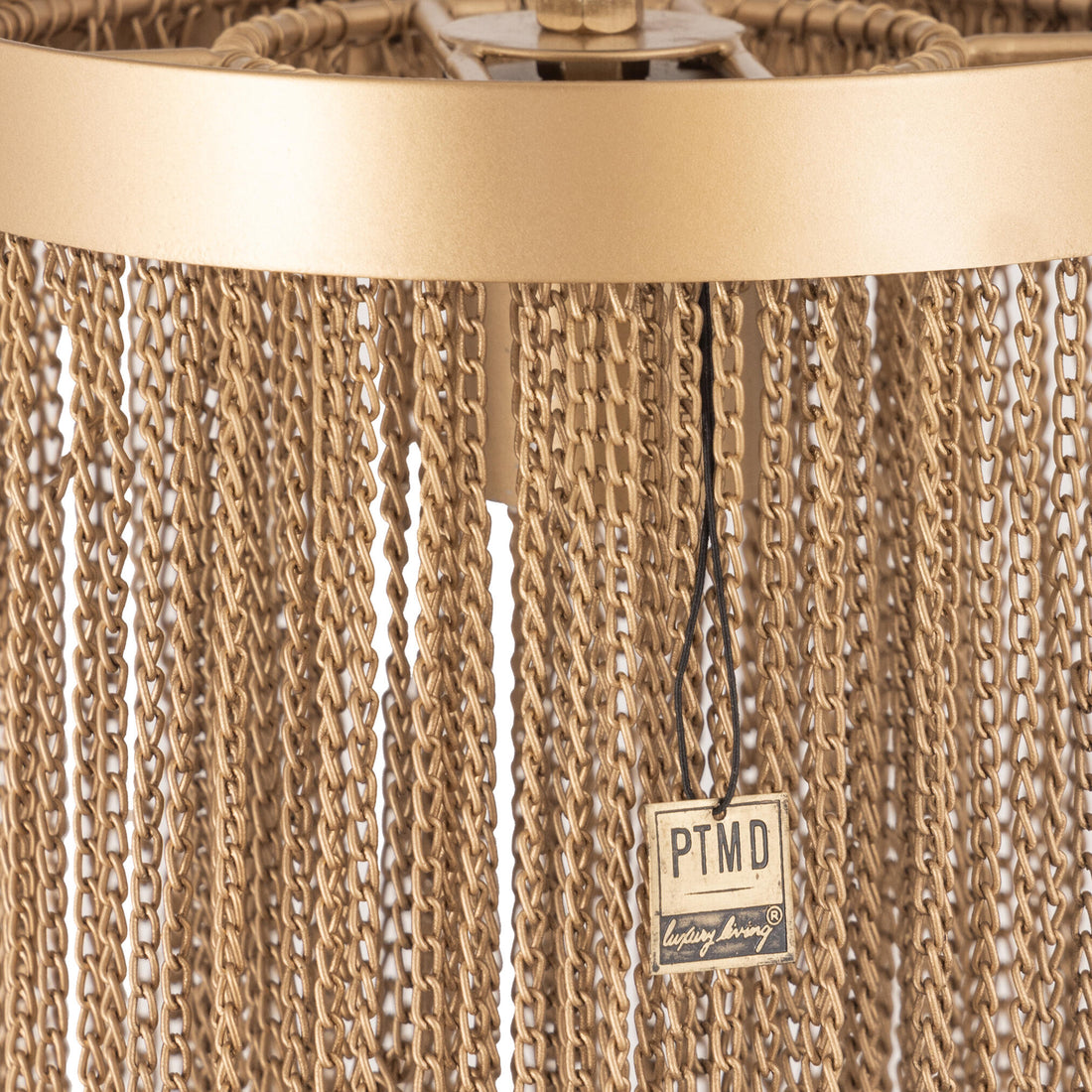 Lampada a sospensione rotonda Brenton Gold con catene in ferro S PTMD