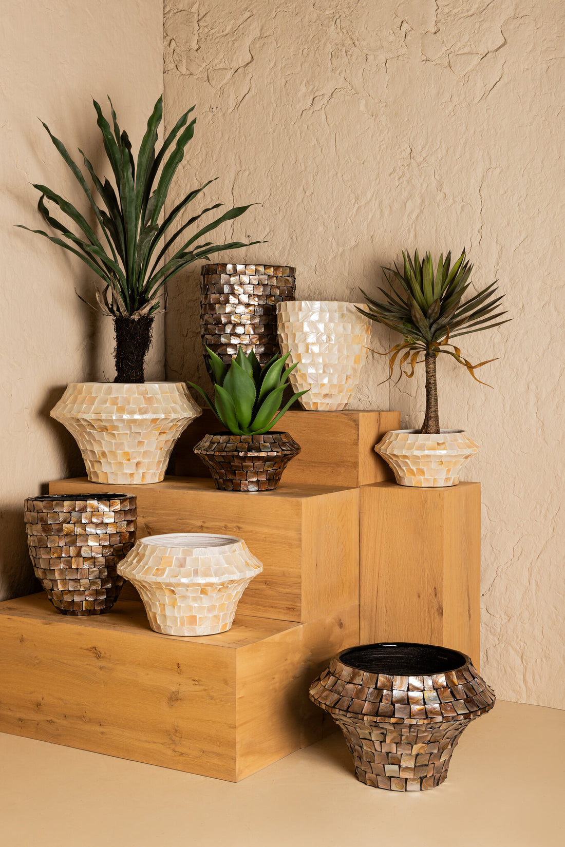Daven Vaso Basso Rotondo in Bambù con Guscio in Polimero Bronzo S 41x41x20cm PTMD