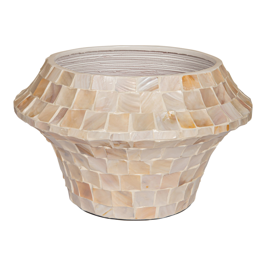 Daven Vaso Rotondo Basso Medio in Bambù con Guscio in Polimero Crema PTMD
