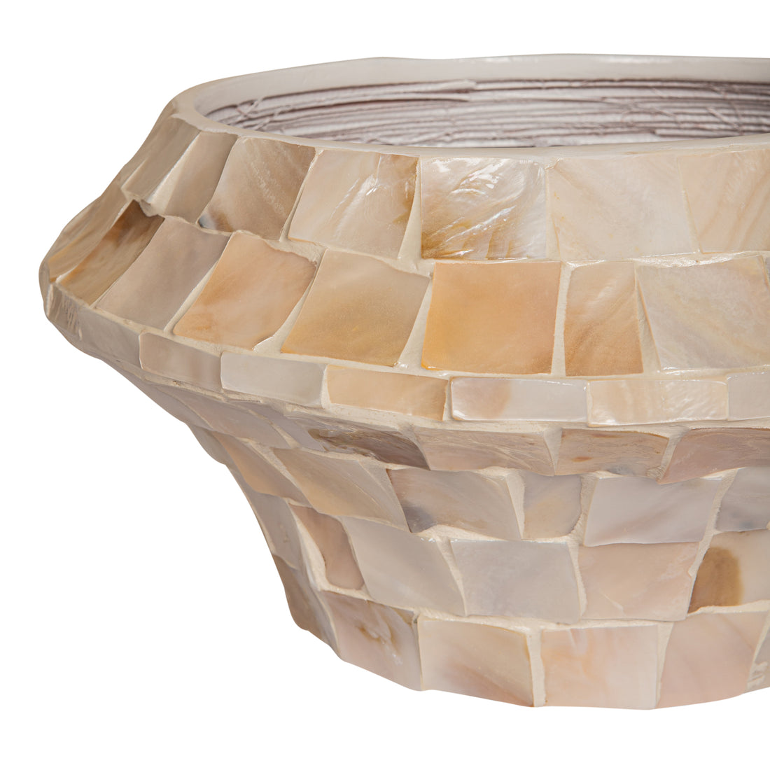Daven Vaso rotondo basso in bambù con guscio in polimero color crema S PTMD