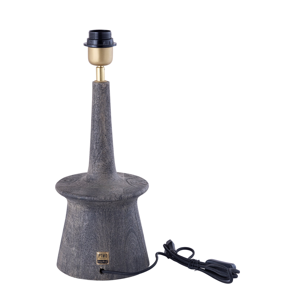 Lampada da tavolo Caelin Grey in legno di mango, stretta e rotonda PTMD