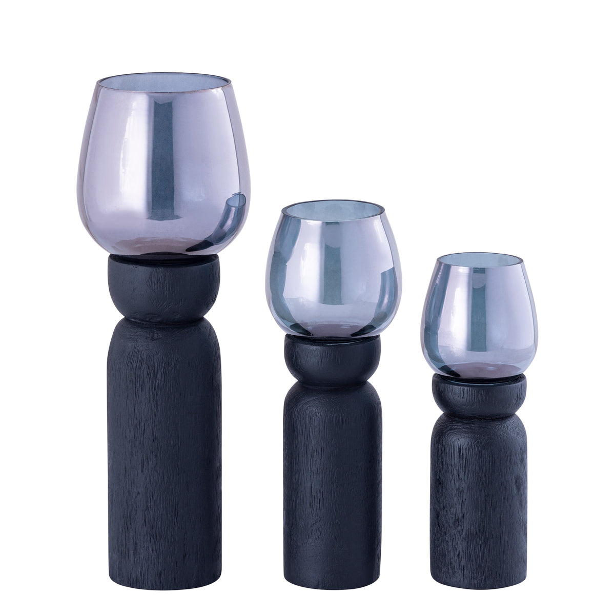 Portacandela Qez in legno di mango nero, set da 3 PTMD