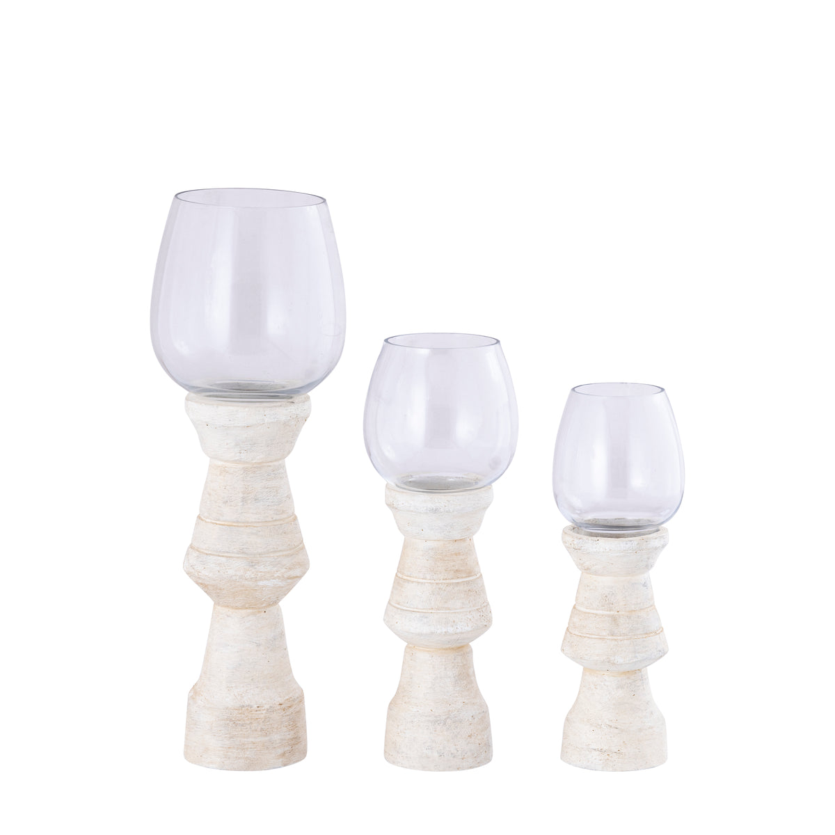 Set di 3 lanterne portacandela Qez in legno di mango color crema PTMD