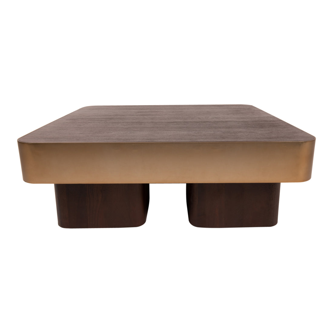 Tavolino da caffè Warren 90x90x31 legno marrone metallo oro PTMD