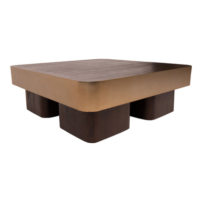 Tavolino da caffè Warren 90x90x31 legno marrone metallo oro PTMD