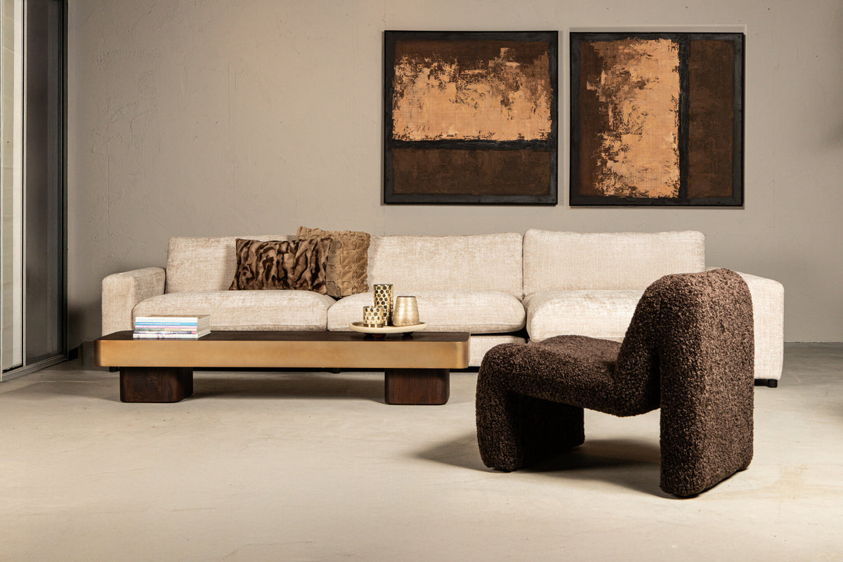 Tavolino da salotto Warren in legno marrone e metallo dorato PTMD