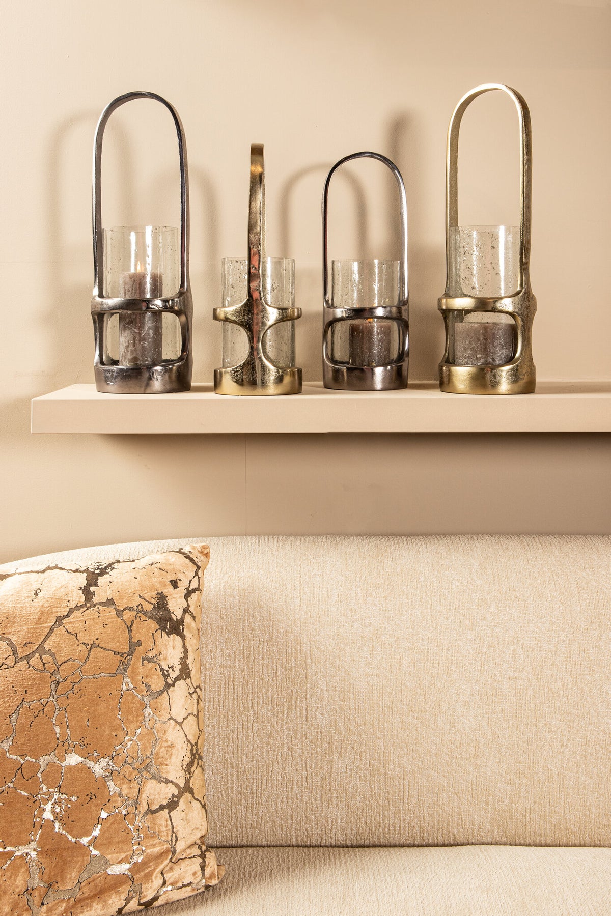 Lanterne Rahana S - 14x14x40 cm - Alluminio - Oro PTMD