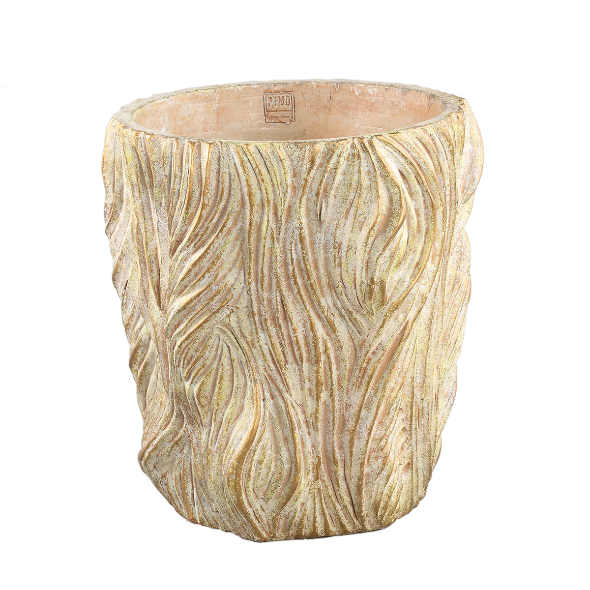 Alexio Vaso Rotondo in Cemento Crema Linee Ondulate Basso XXL Ø40cmxH40cm PTMD