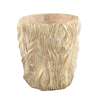 Alexio Vaso Rotondo in Cemento Crema Linee Ondulate Basso XXL Ø40cmxH40cm PTMD