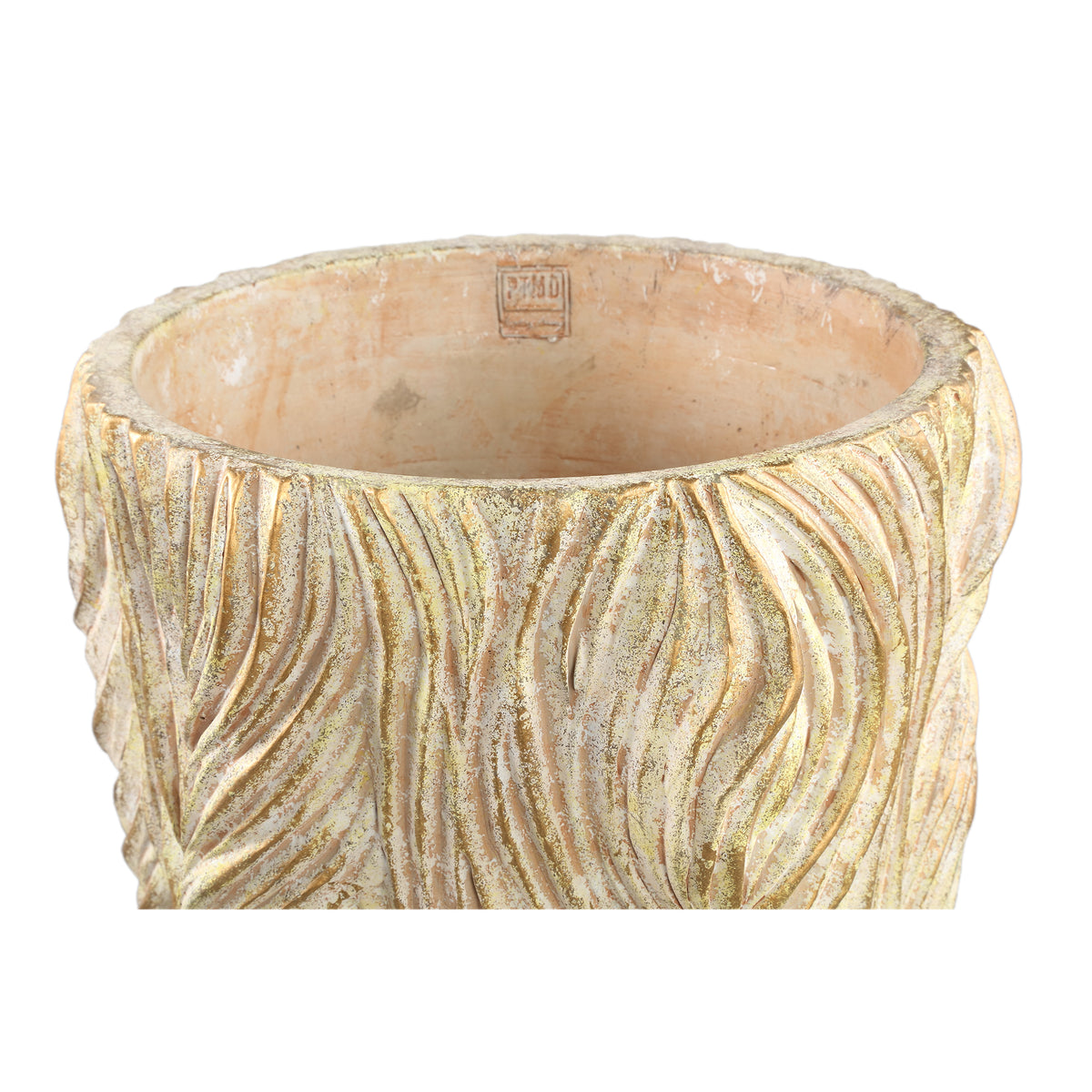 Alexio Vaso Rotondo in Cemento Crema Linee Ondulate Basso XXL Ø40cmxH40cm PTMD