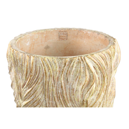 Alexio Vaso Rotondo in Cemento Crema Linee Ondulate Basso XXL Ø40cmxH40cm PTMD