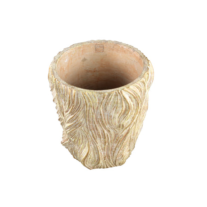 Alexio Vaso Rotondo in Cemento Crema Linee Ondulate Basso XXL Ø40cmxH40cm PTMD