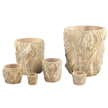 Alexio Vaso Rotondo in Cemento Crema Linee Ondulate Basso XXL Ø40cmxH40cm PTMD