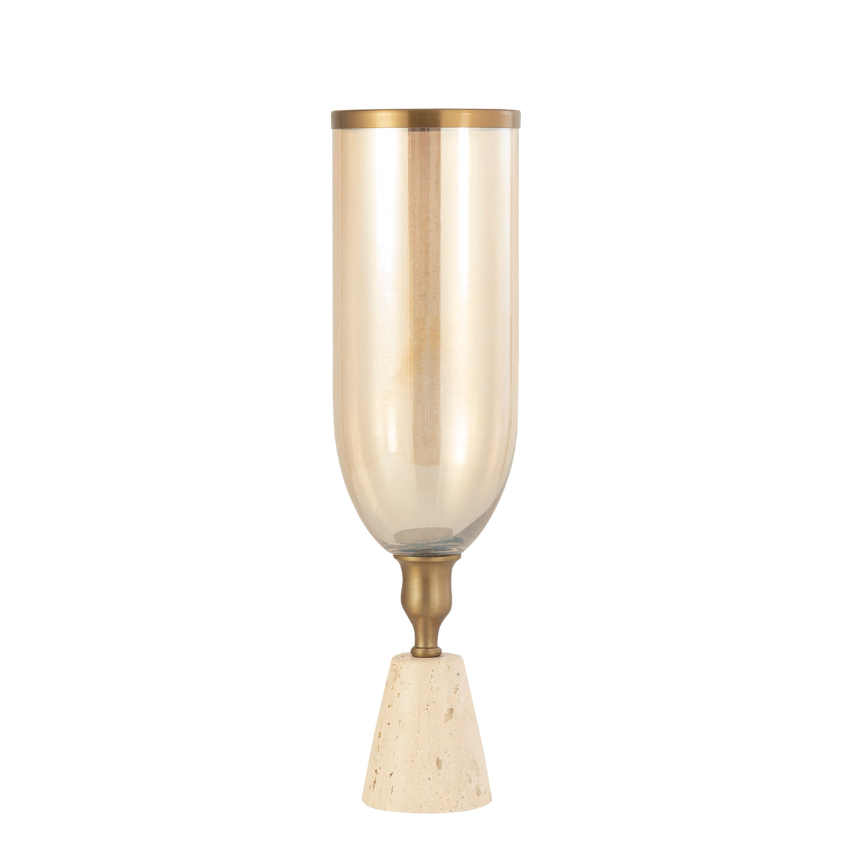 Tadh Lampada da tempesta in vetro e ottone base rotonda in travertino L PTMD