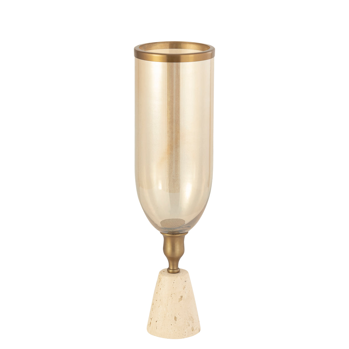 Tadh Lampada da tempesta in vetro e ottone base rotonda in travertino L PTMD
